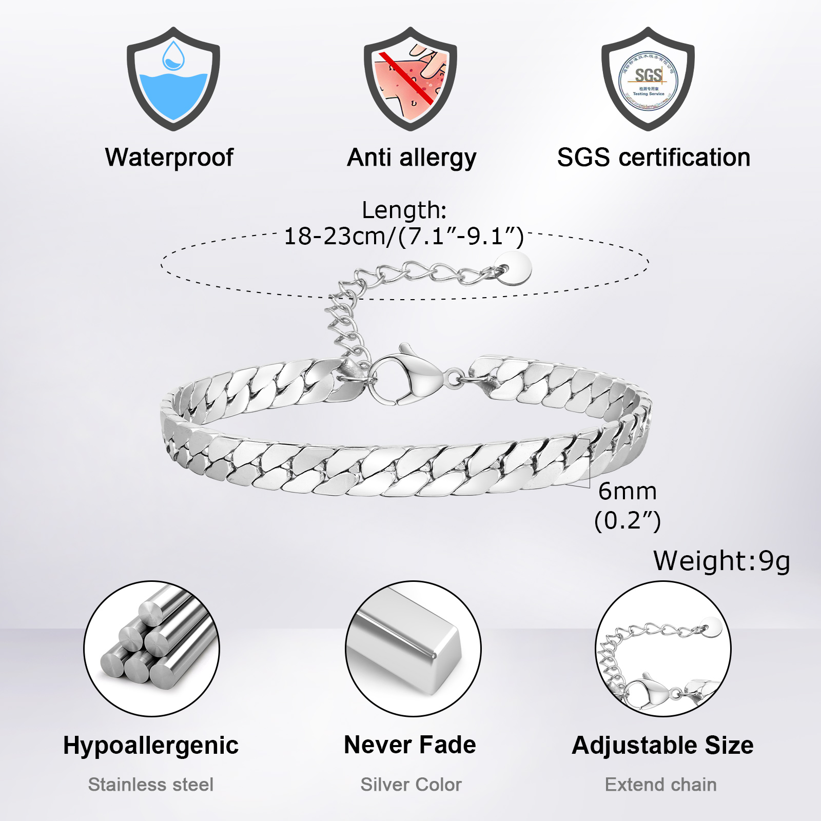 Gelang Rantai Pria Warna Perak - Ceramic Link Bracelet ulasan dan harga